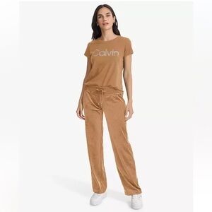 NWT Calvin Klein Velour Cafe Ole Rich Tan Casual Lounge Pants, Y2K Look, XL